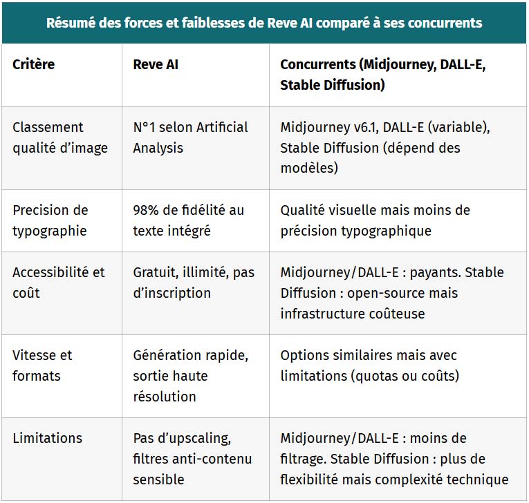 tableau resume des forces et faiblesses de reve ai compare ses concurrents 1