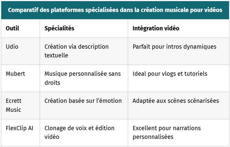 comparatif des plateformes specialisees dans la creation musicale pour videos