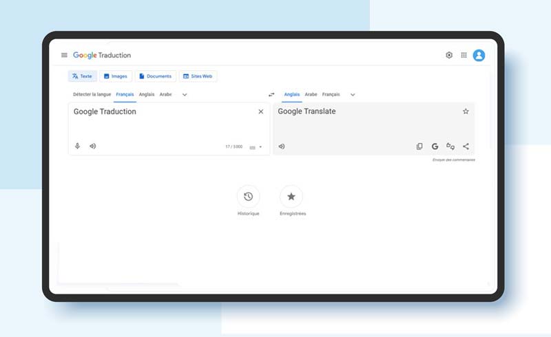 google traduction interface principale et traduction de