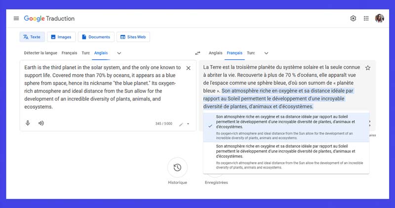 verification et alternatives de traduction