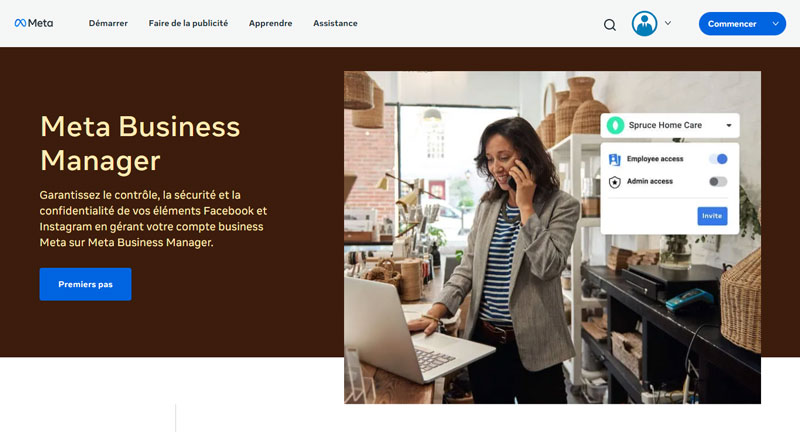specificites des pages liees a un meta business manager
