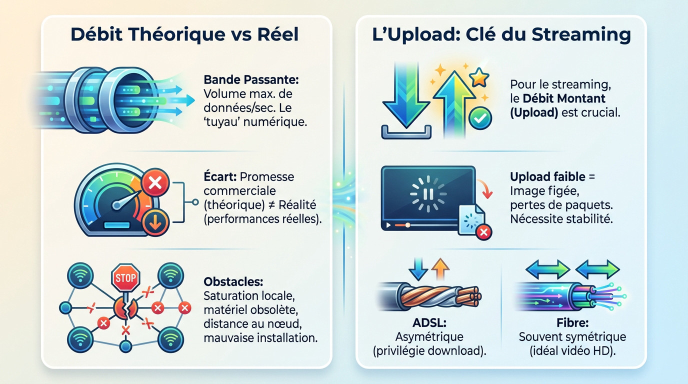 Comparaison entre débit internet théorique et réel pour optimiser la bande passante streaming