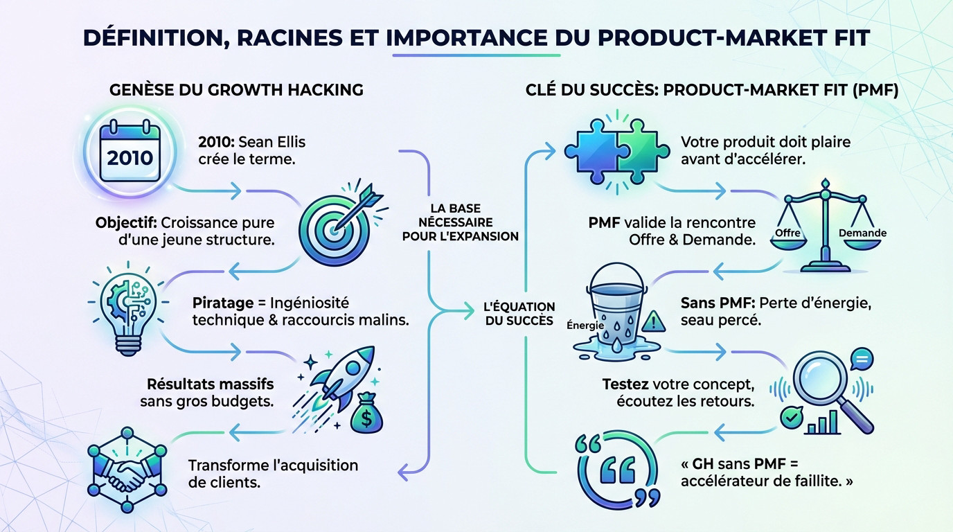 Illustration du concept de growth hacking et du product market fit