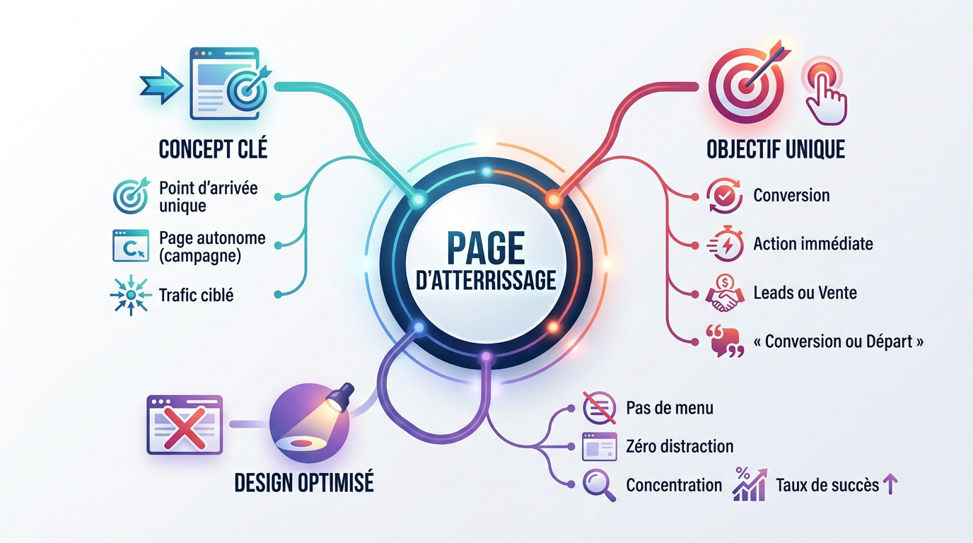 Infographie détaillant les composants d'une page d'atterrissage performante
