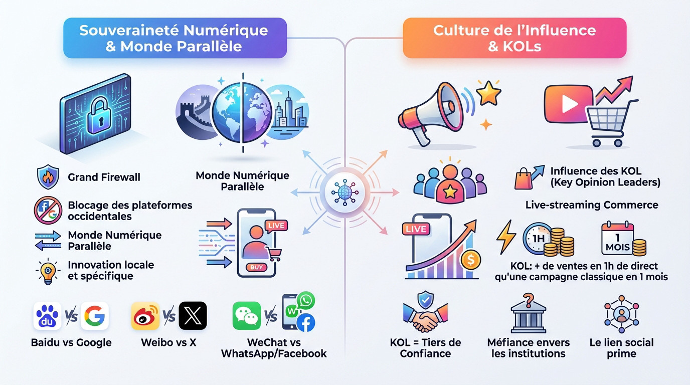 Infographie sur les réseaux sociaux chinois la souveraineté numérique et les KOL en 2026