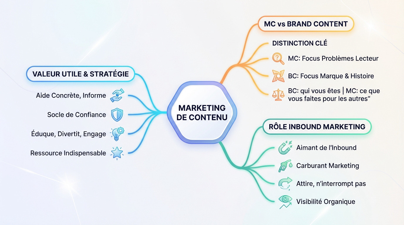 Infographie expliquant les piliers d'une stratégie de marketing de contenu efficace