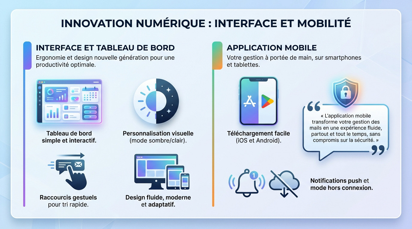 Interface webmail La Poste sur mobile et ordinateur