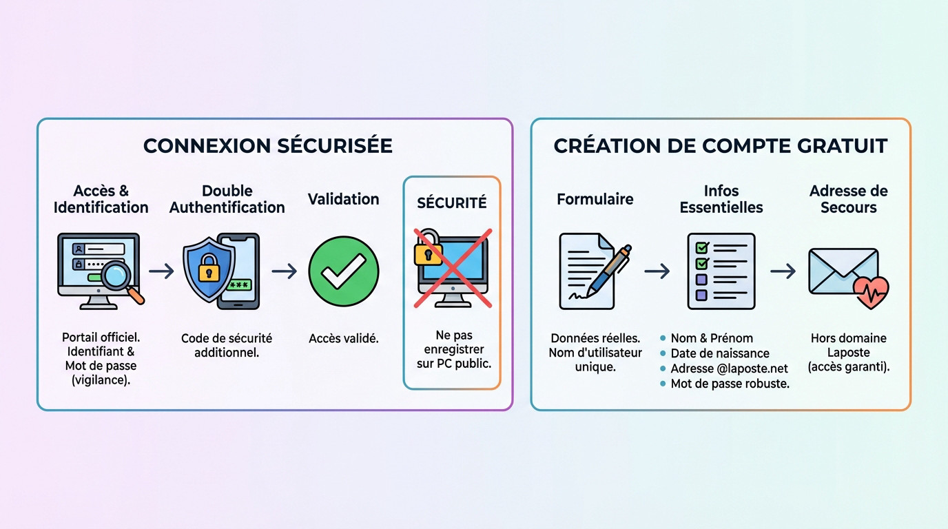 Interface de connexion et création de compte webmail La Poste