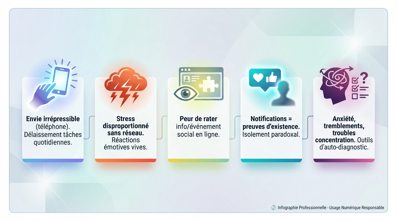 Illustration des signes d'alerte de l'addiction aux réseaux sociaux