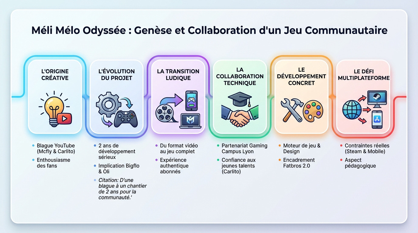 Illustration du jeu Méli Mélo Odyssée montrant les protagonistes et le style pixel art