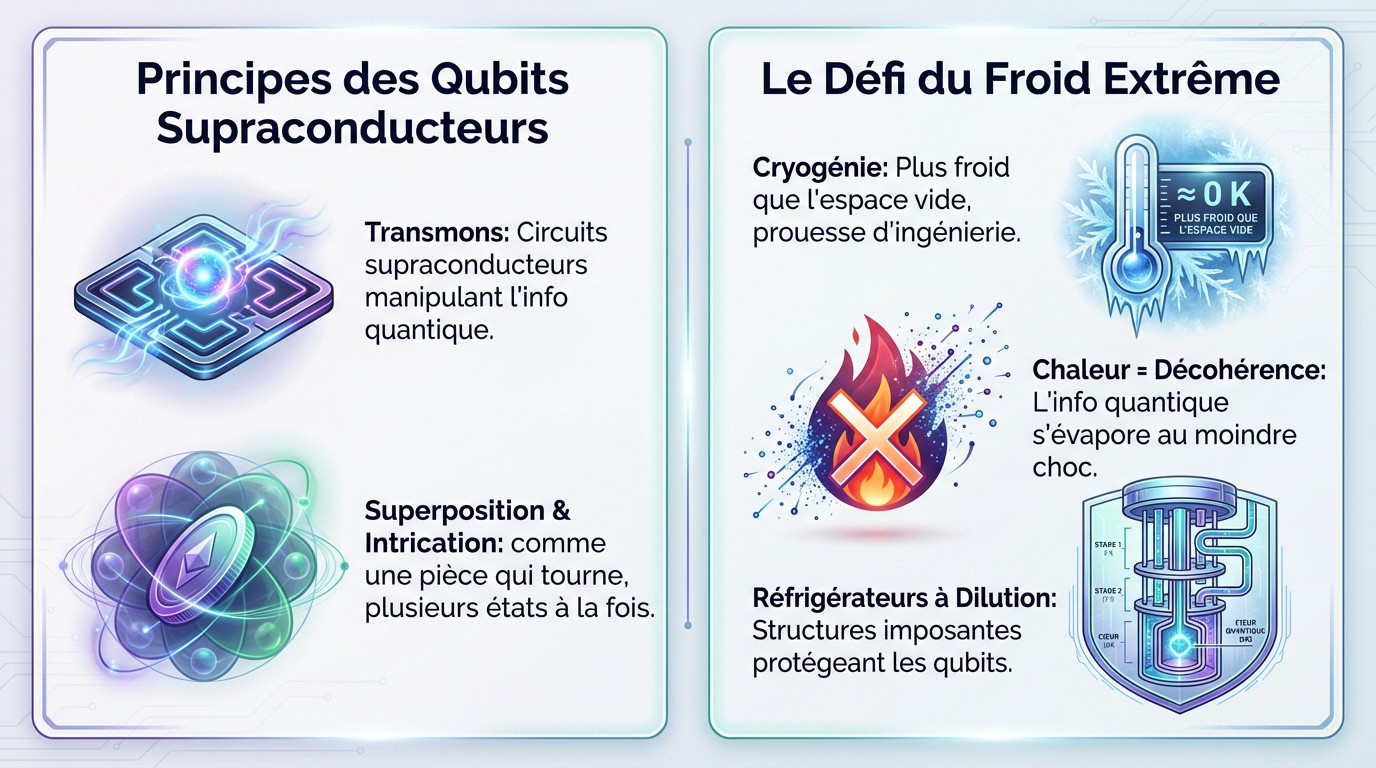 Processeur quantique Google Sycamore et infrastructure de refroidissement cryogénique