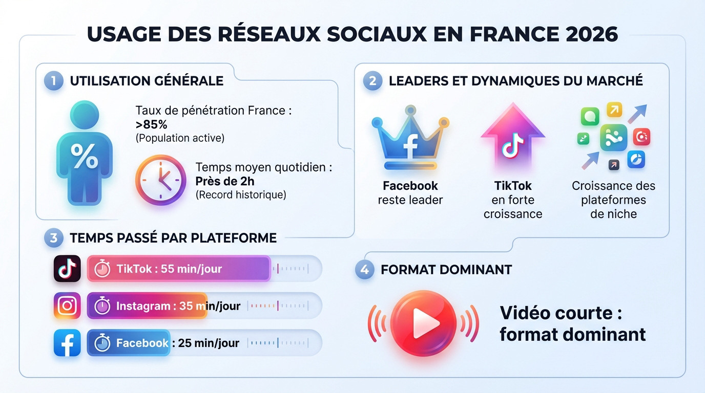 Statistiques de l'usage des réseaux sociaux en France en 2026