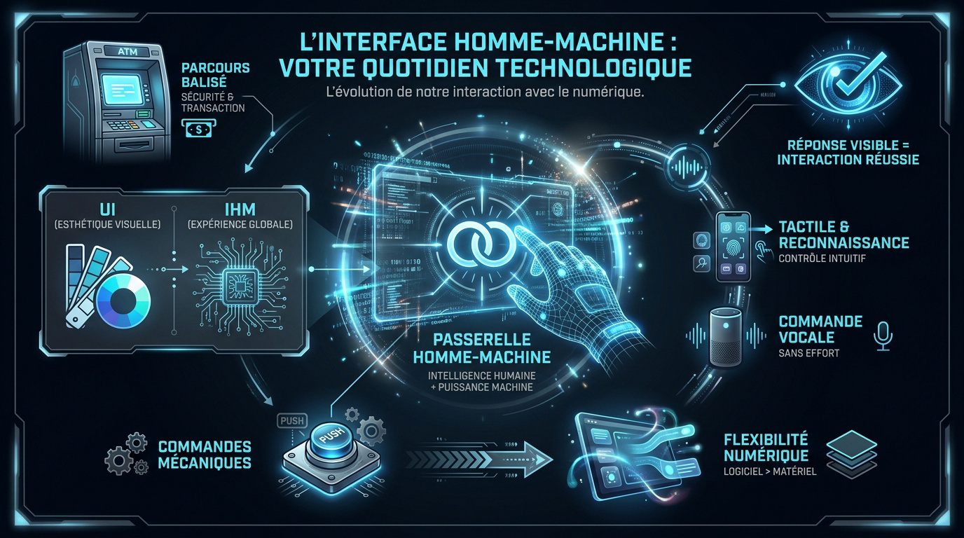 Illustration d'une interface homme machine moderne tactile et connectée